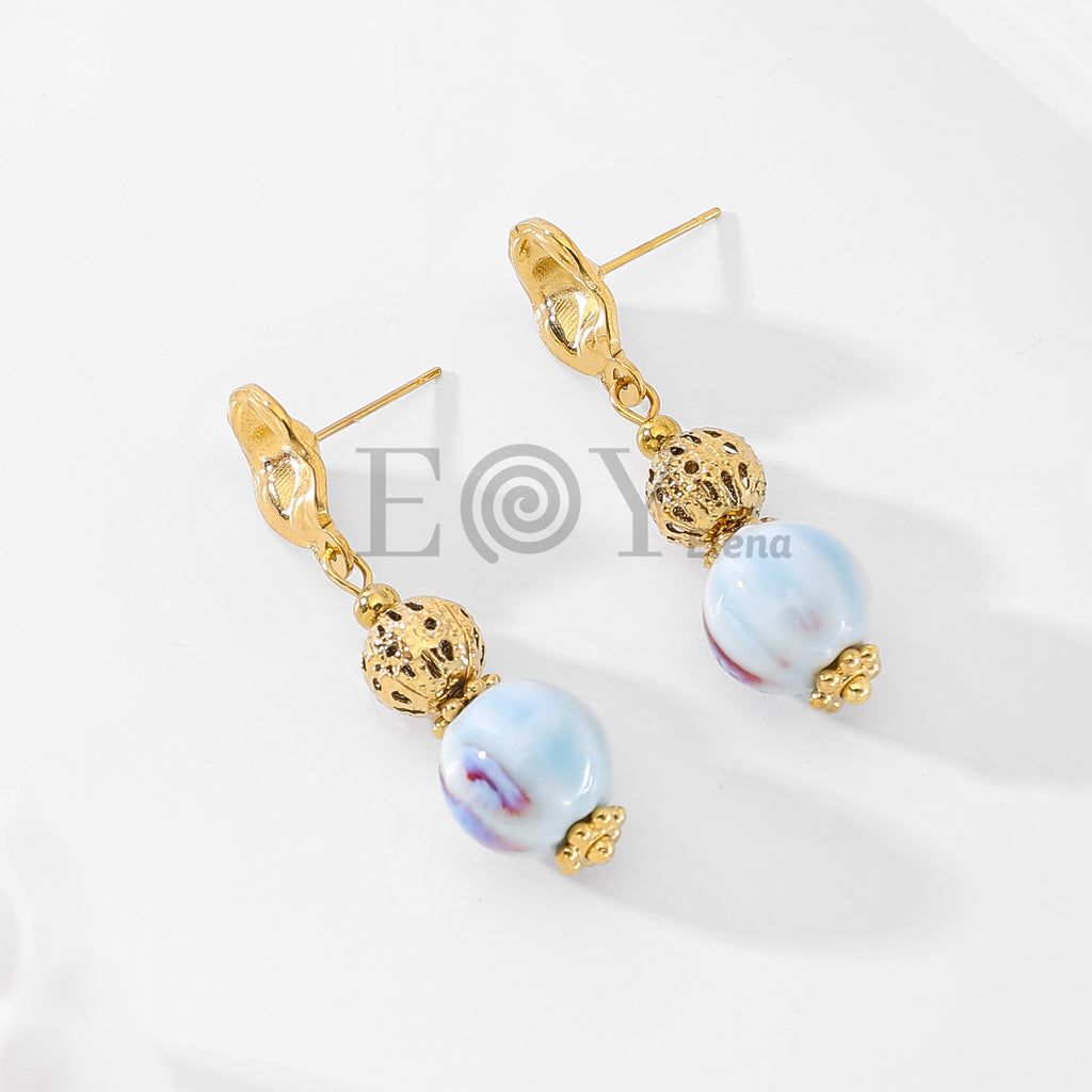 Pendientes óvalo texturizado chapa y piedra color