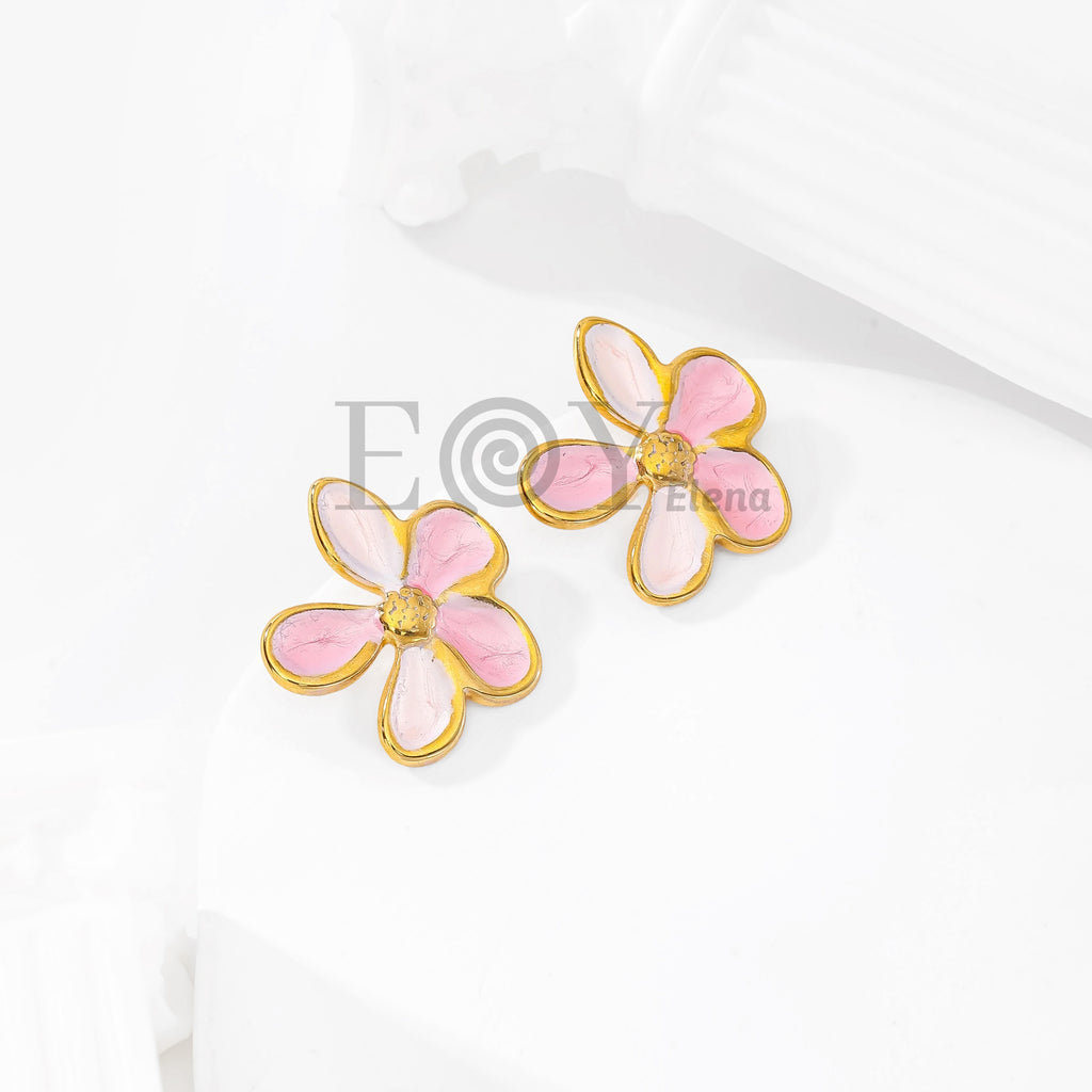 Pendientes Flor Esmaltada de Cinco Pétalos