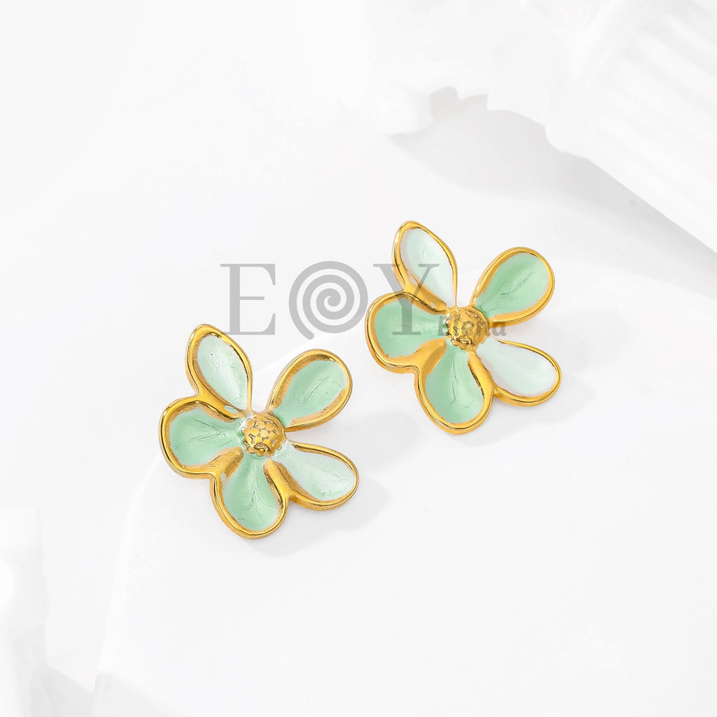 Pendientes Flor Esmaltada de Cinco Pétalos