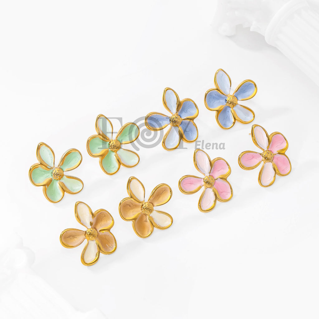 Pendientes Flor Esmaltada de Cinco Pétalos