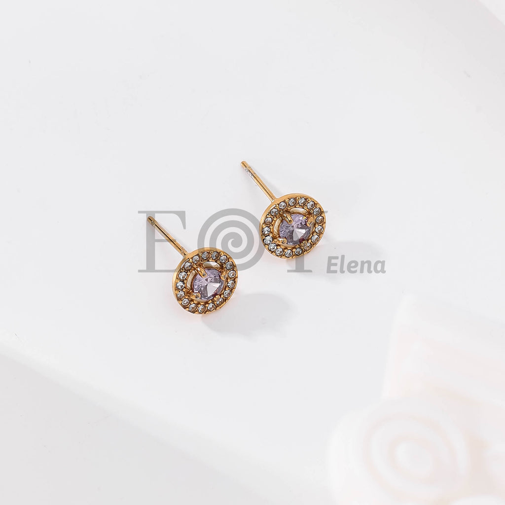 Pendientes redondos con circonita de color