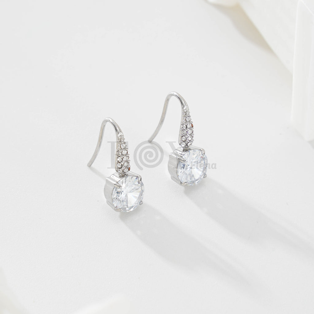Pendientes con barra de circonitas y piedra grande