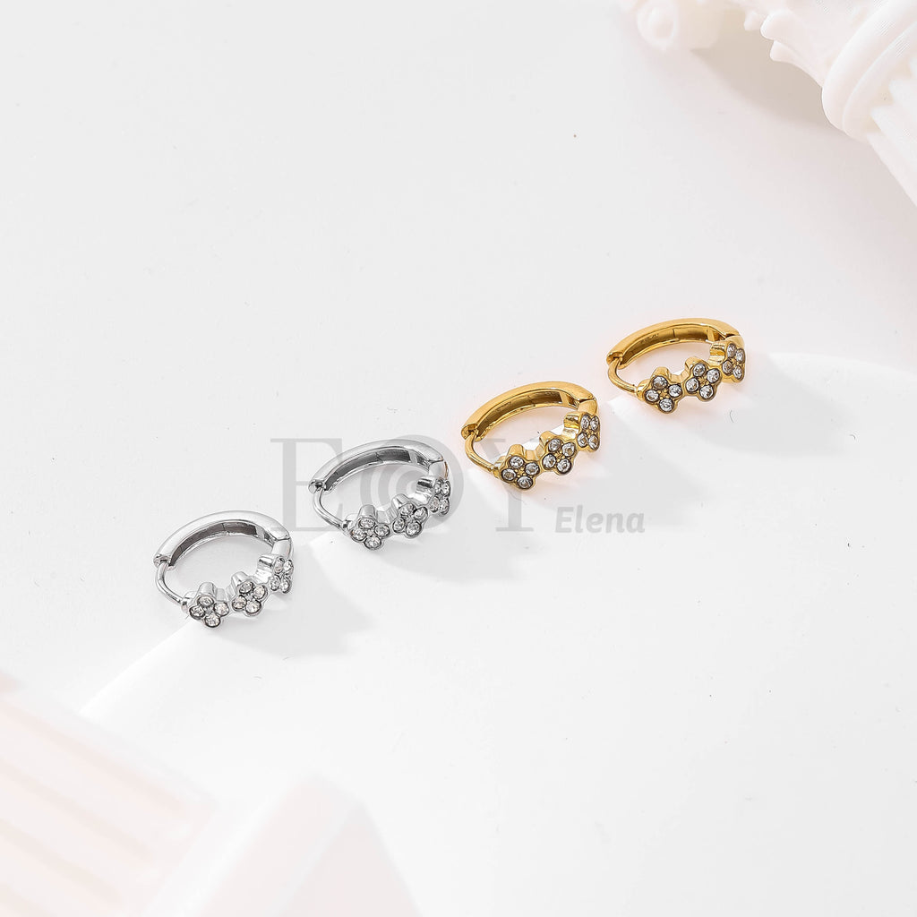 Pendientes aro con flores de circonitas