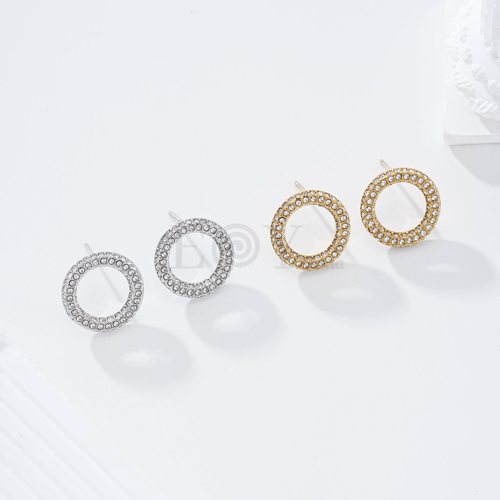 Pendientes círculo hueco circonitas acero