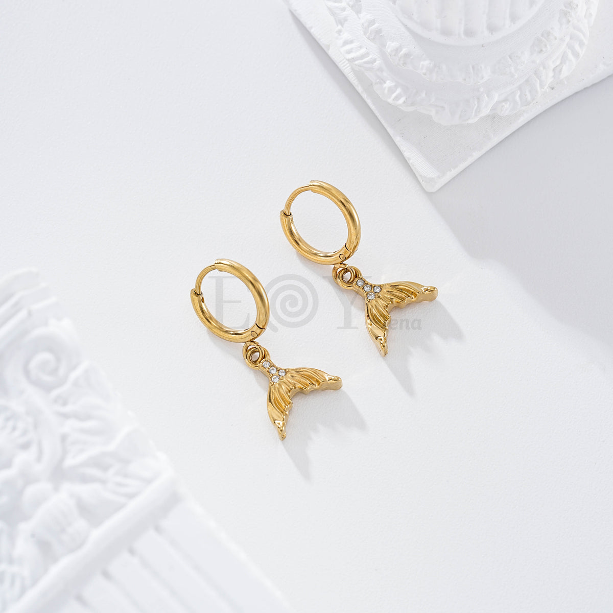 Pendientes de aro cola sirena circonitas acero