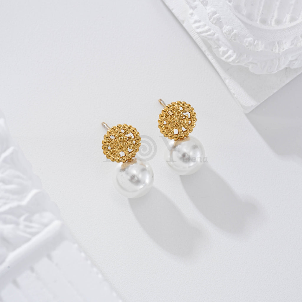 Pendientes árbol vida y perla acero