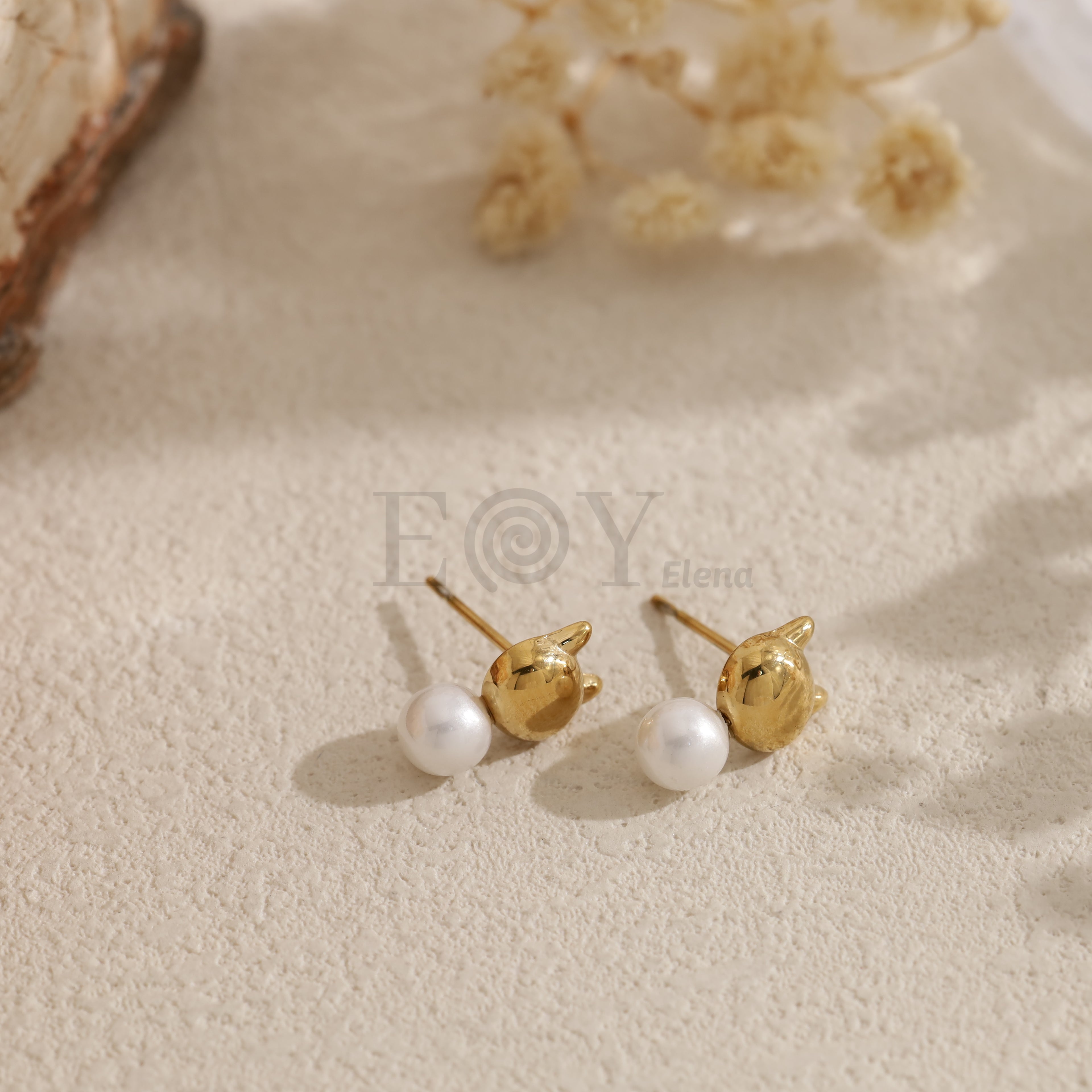 Pendientes gato con perla