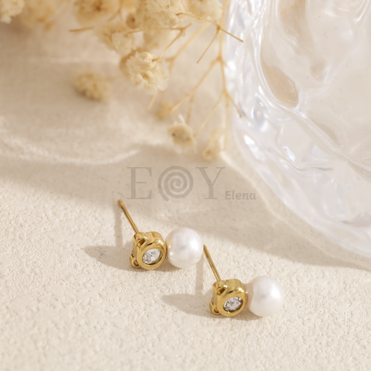 Pendientes con piedra y perla acero