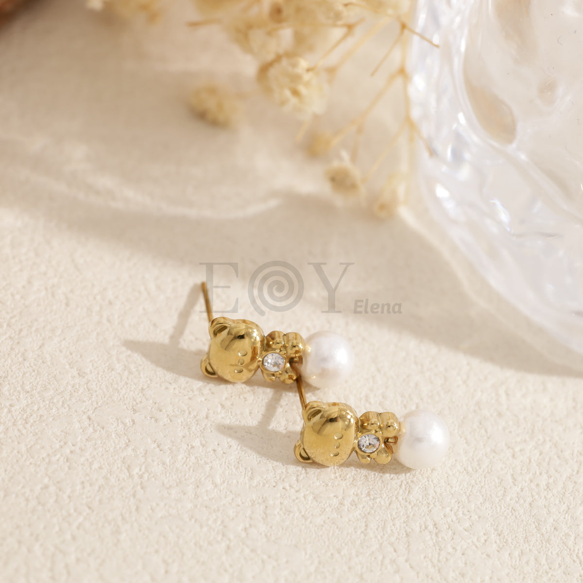 Pendientes oso con perla acero