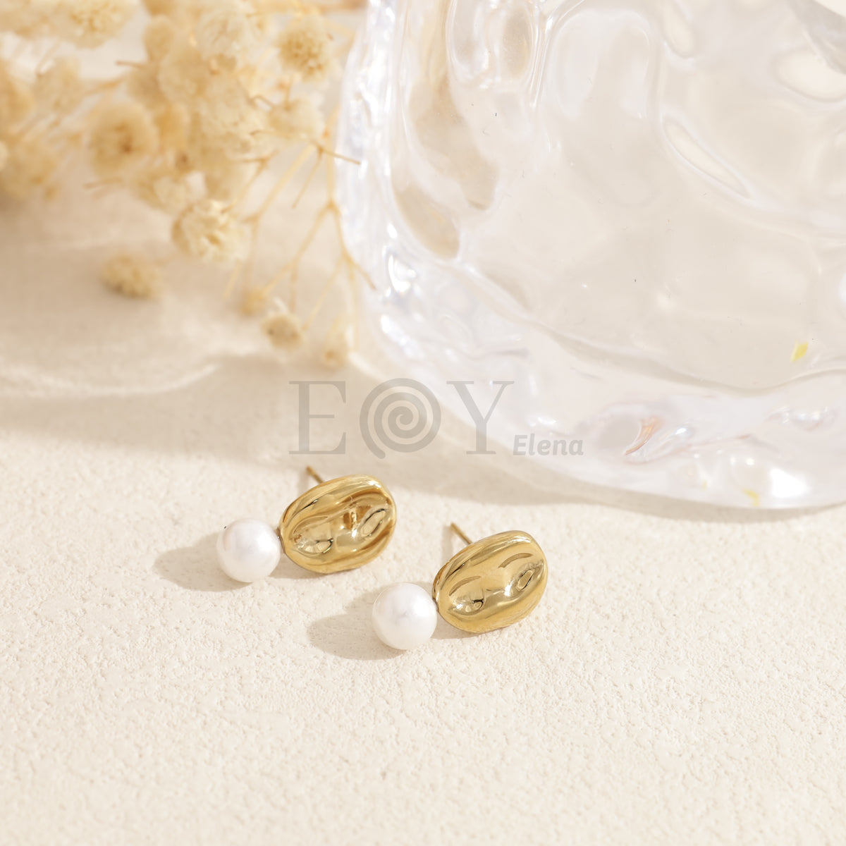 Pendientes chapa y perla acero
