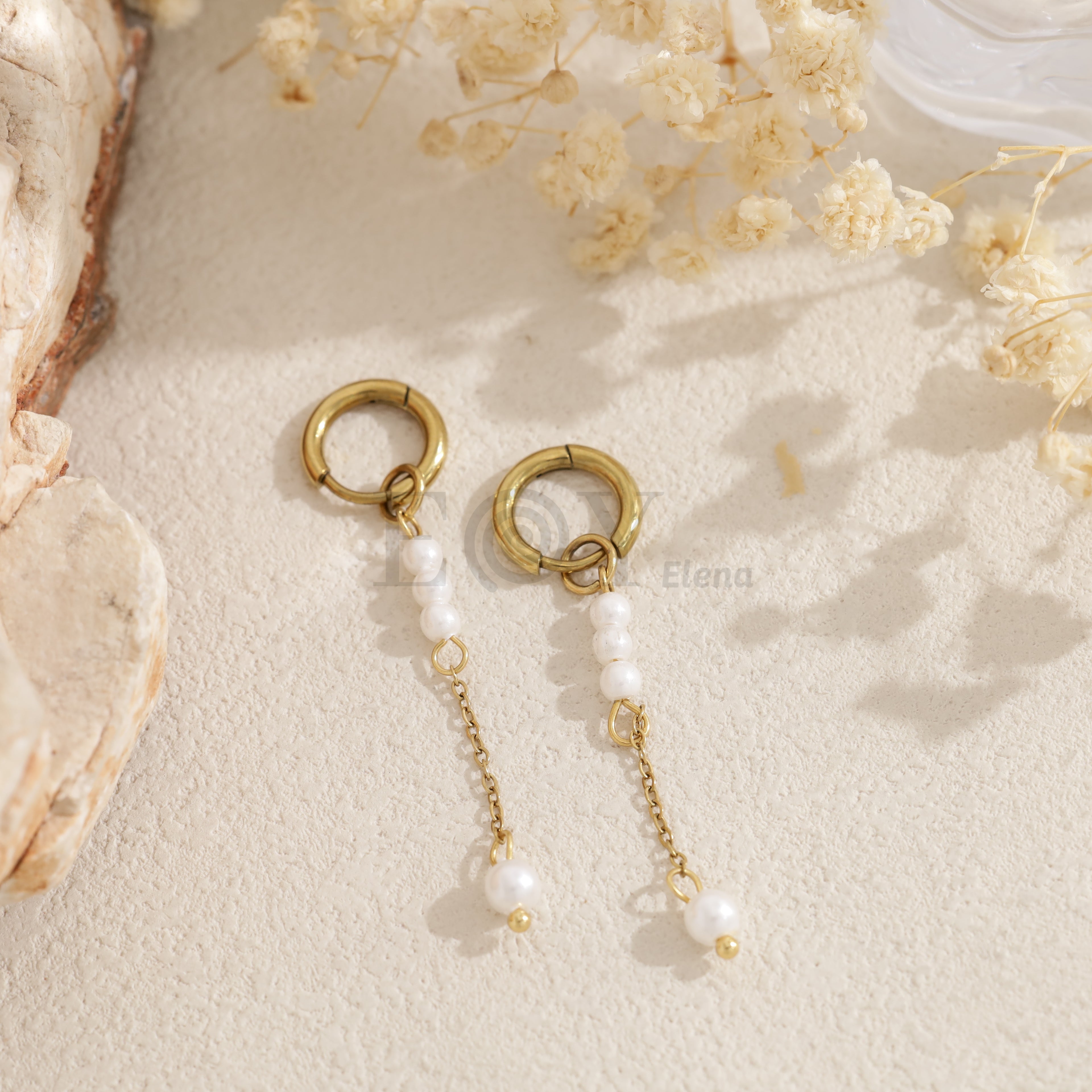 Pendientes de aro largos con perlas