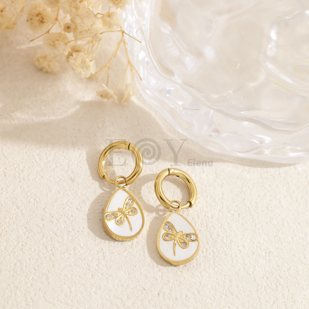 Pendientes con chapa gota y mariposa acero
