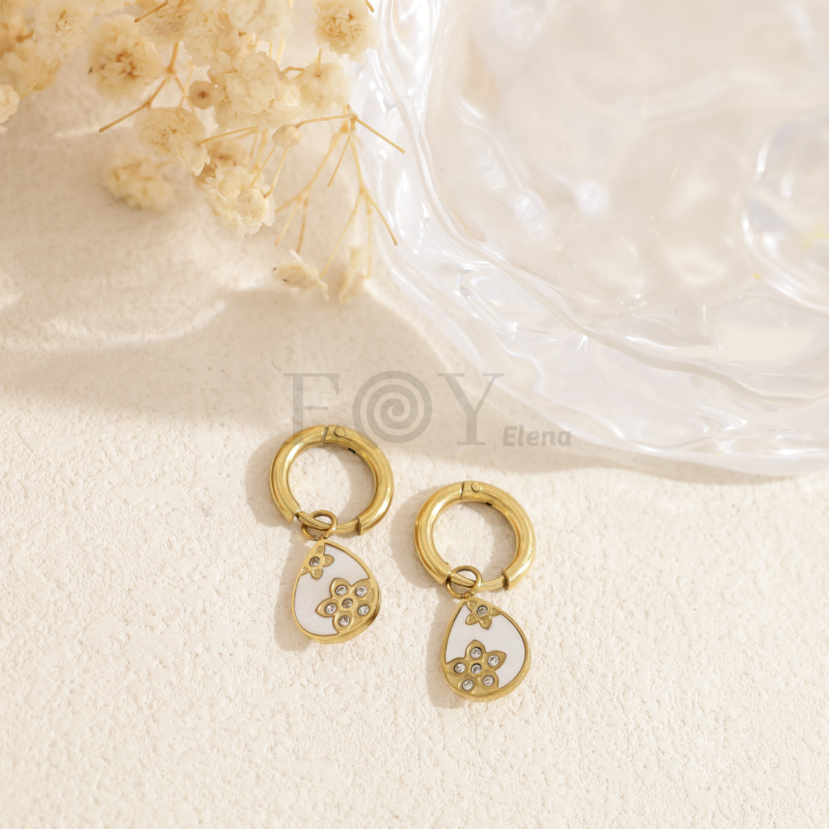 Pendientes chapa gota y flor acero