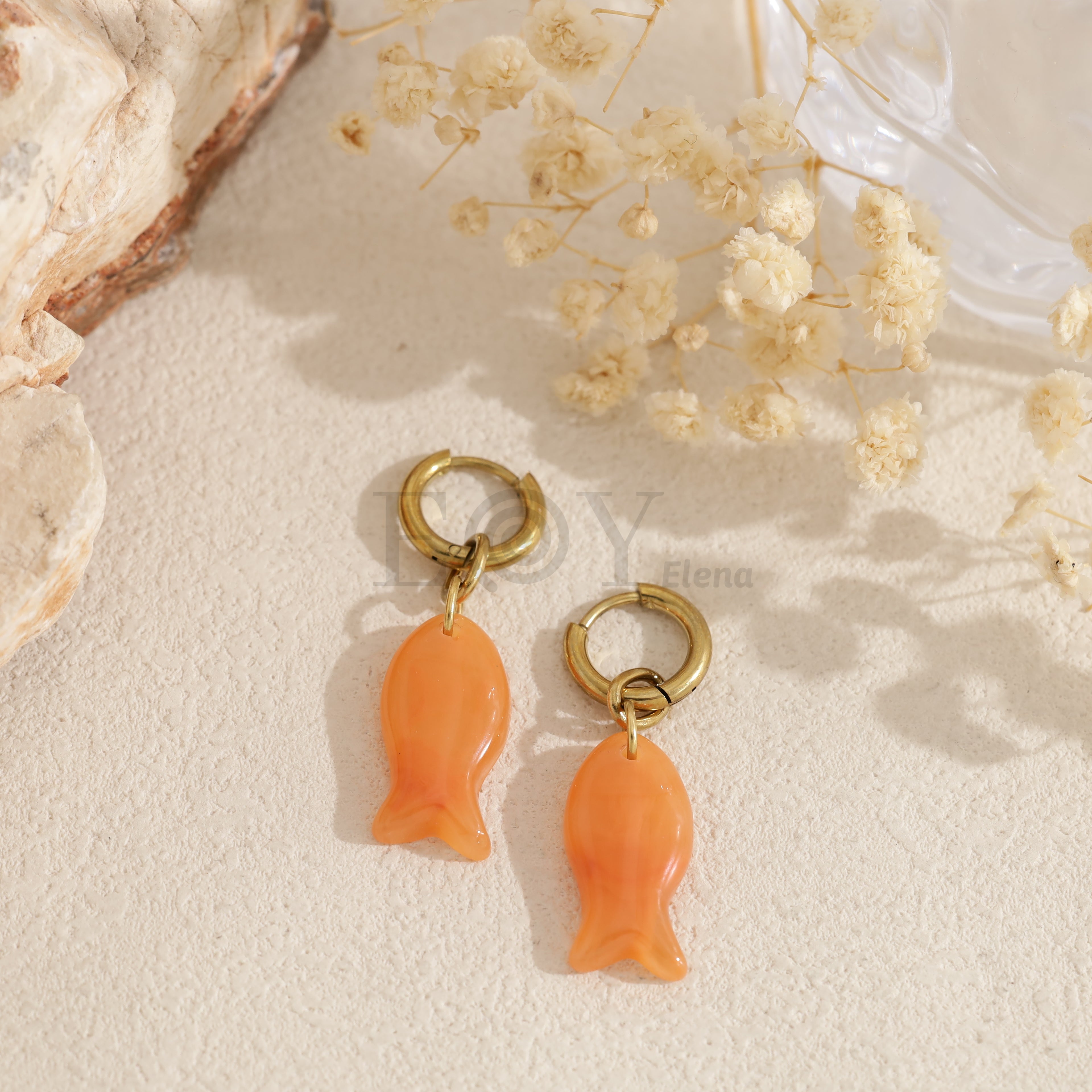 Pendientes de aro pez color