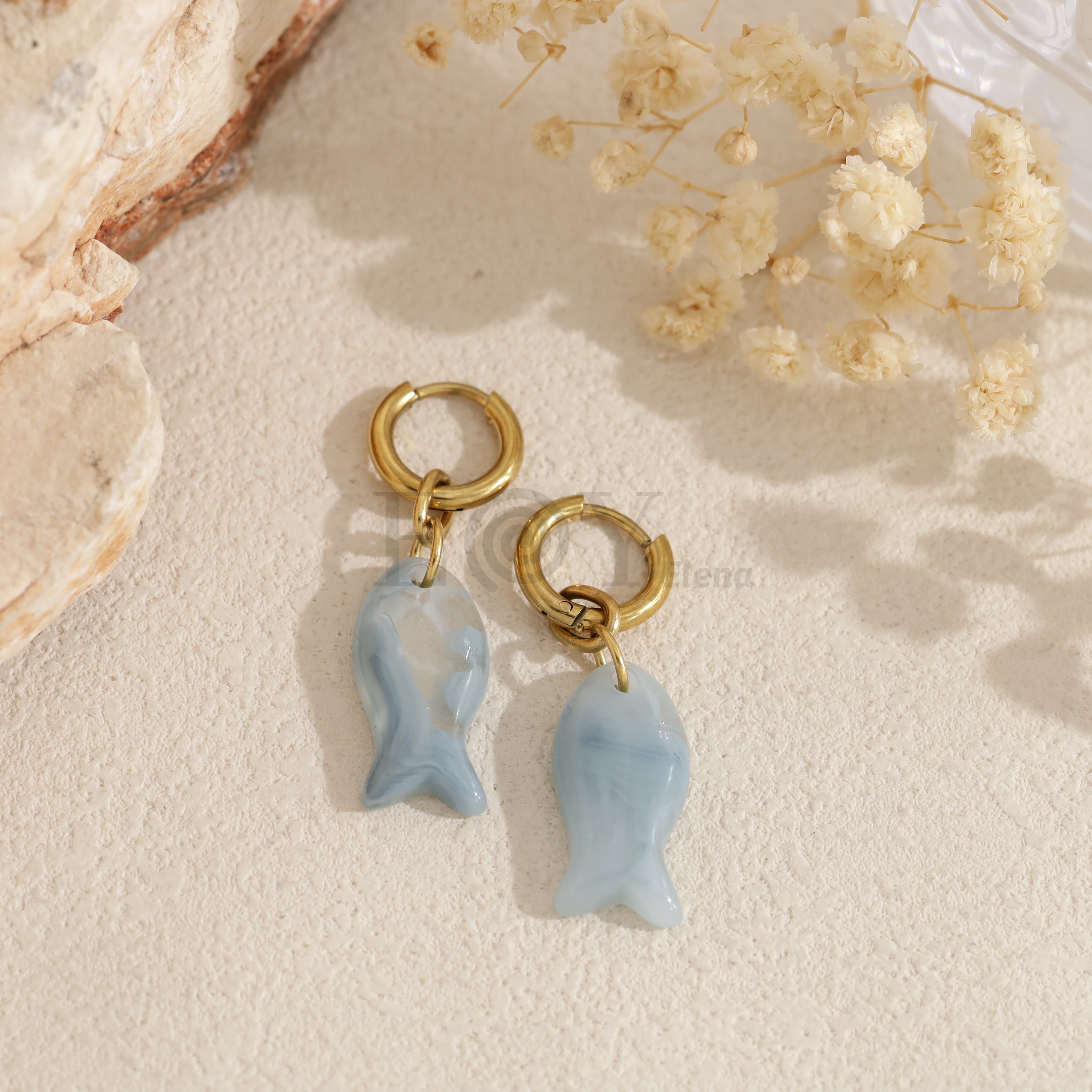 Pendientes de aro pez color