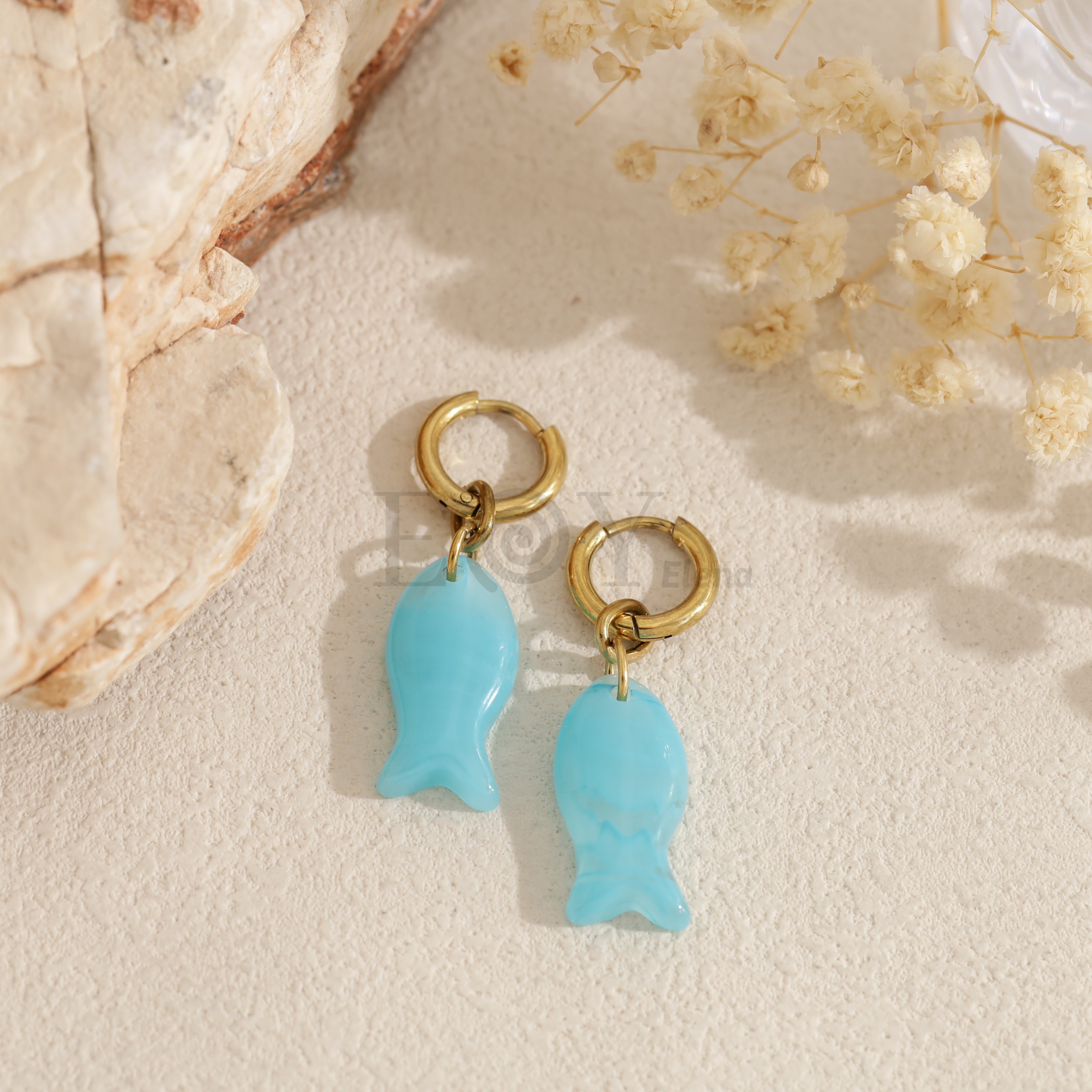 Pendientes de aro pez color