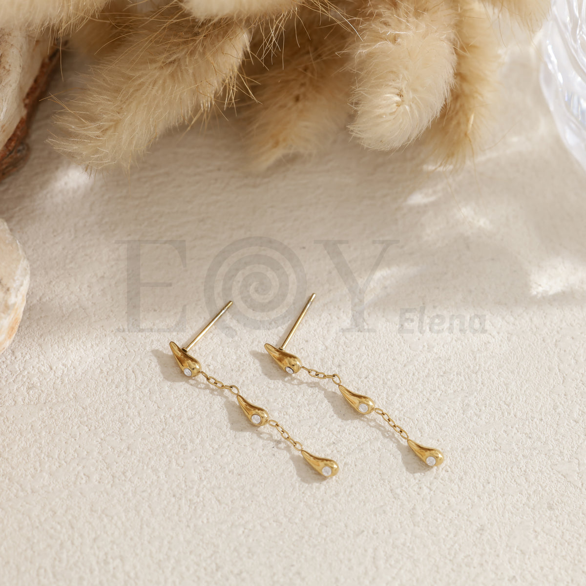 Pendientes triple gota largo acero