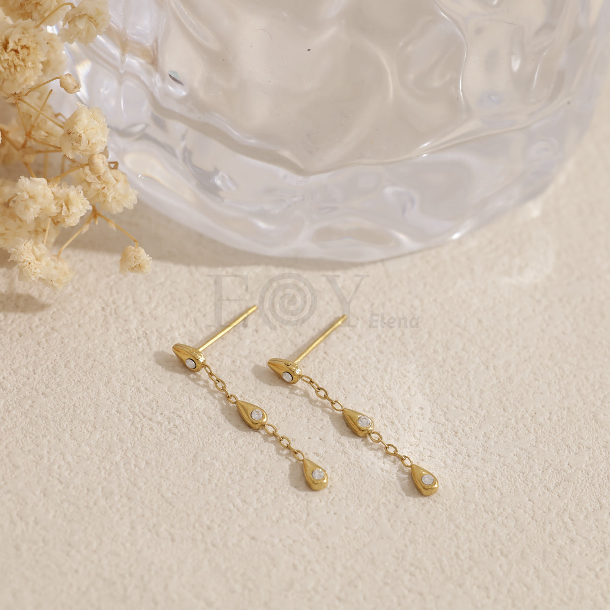 Pendientes largos lágrima y circonita acero