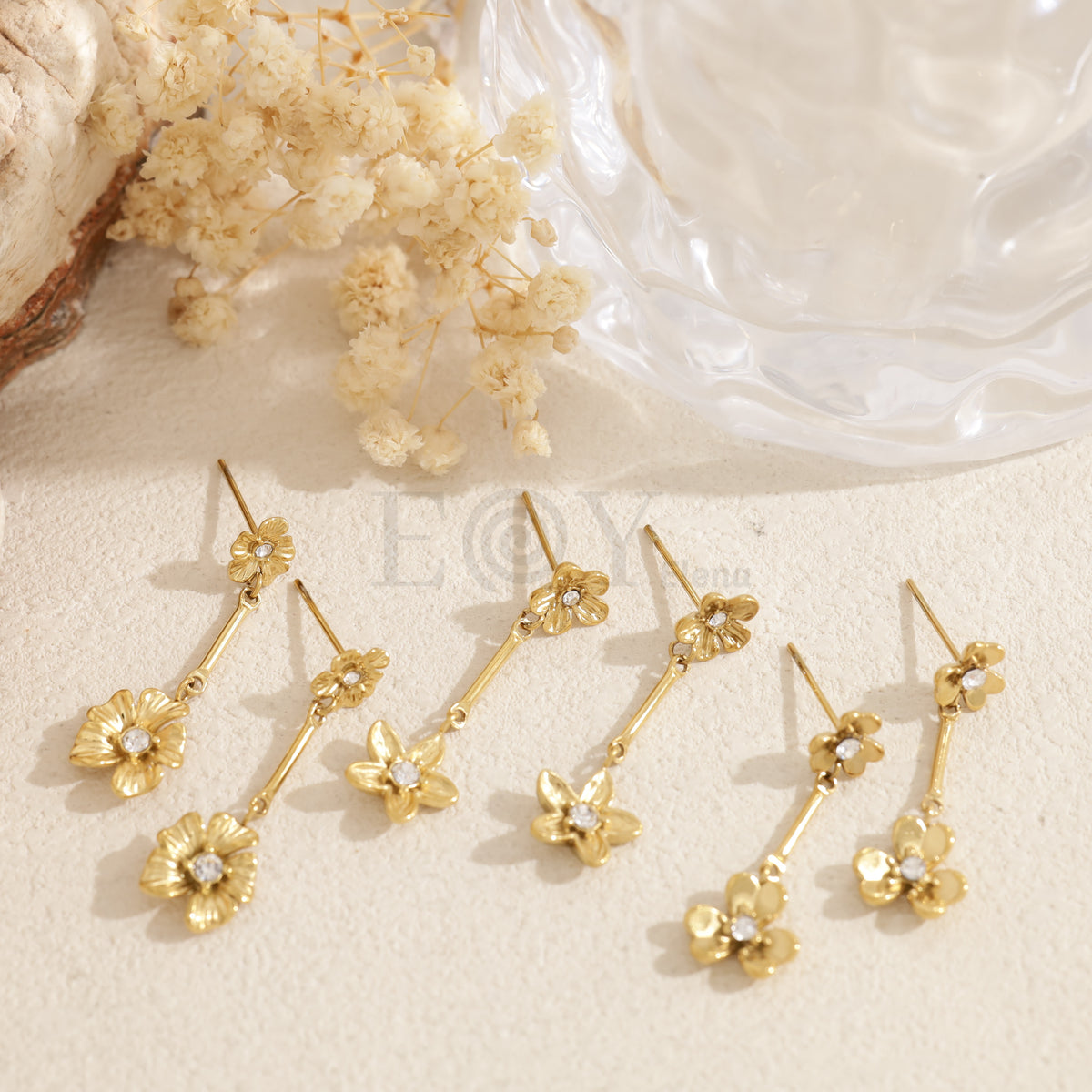 Pendientes doble flor acero