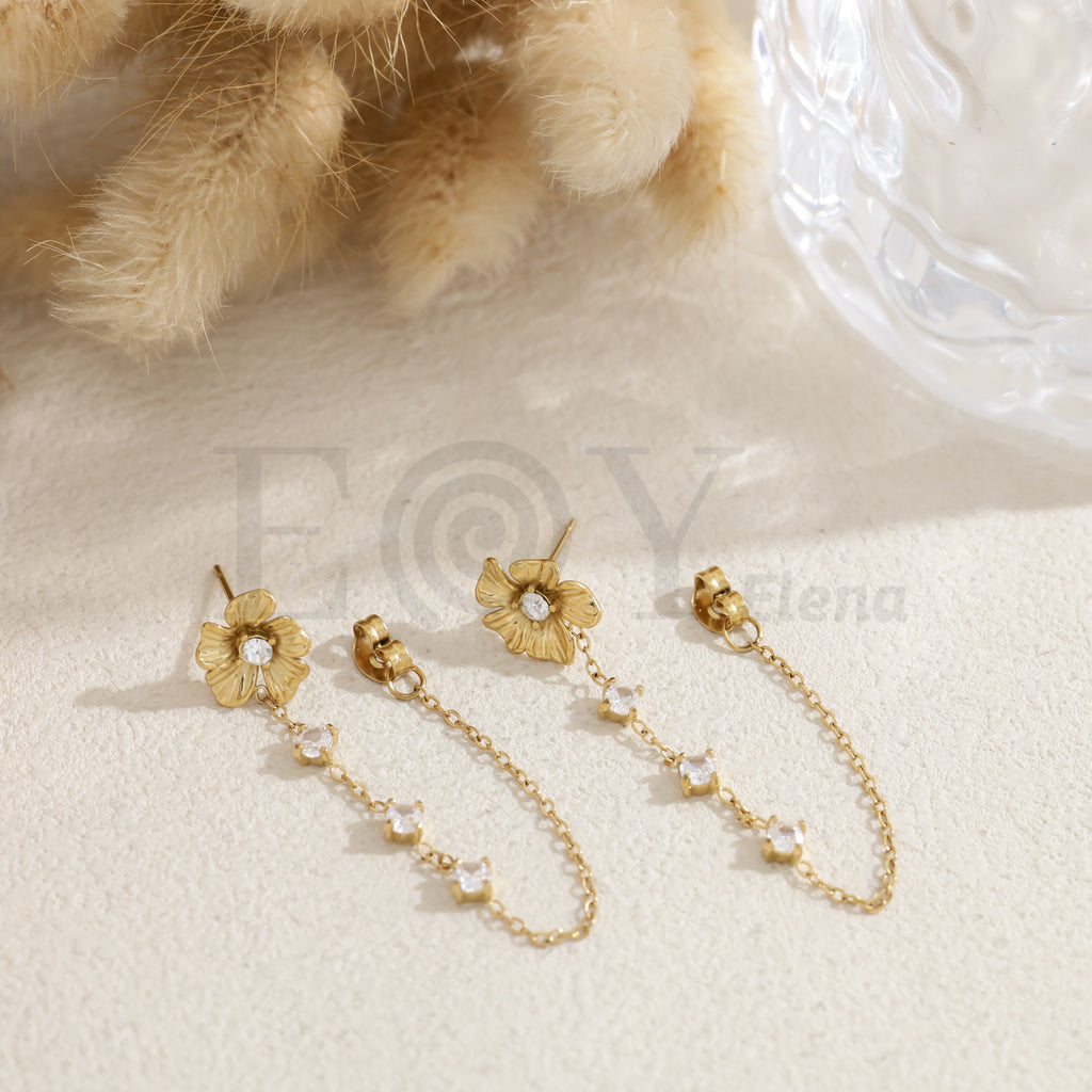 Pendientes flor con circonitas colores acero