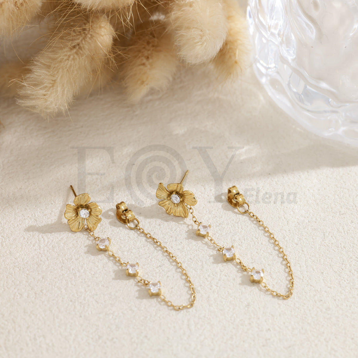 Pendientes flor con circonitas colores acero