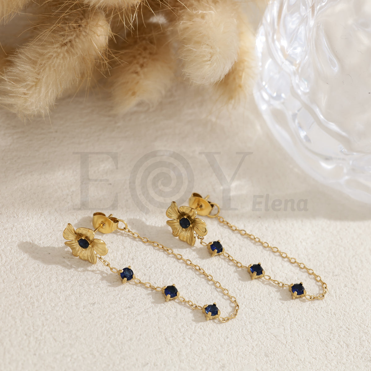 Pendientes flor con circonitas colores acero