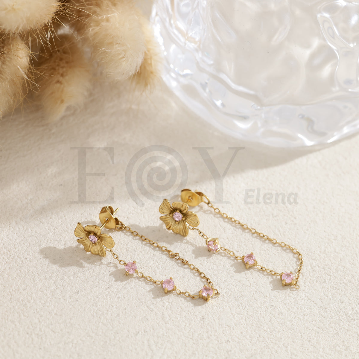 Pendientes flor con circonitas colores acero