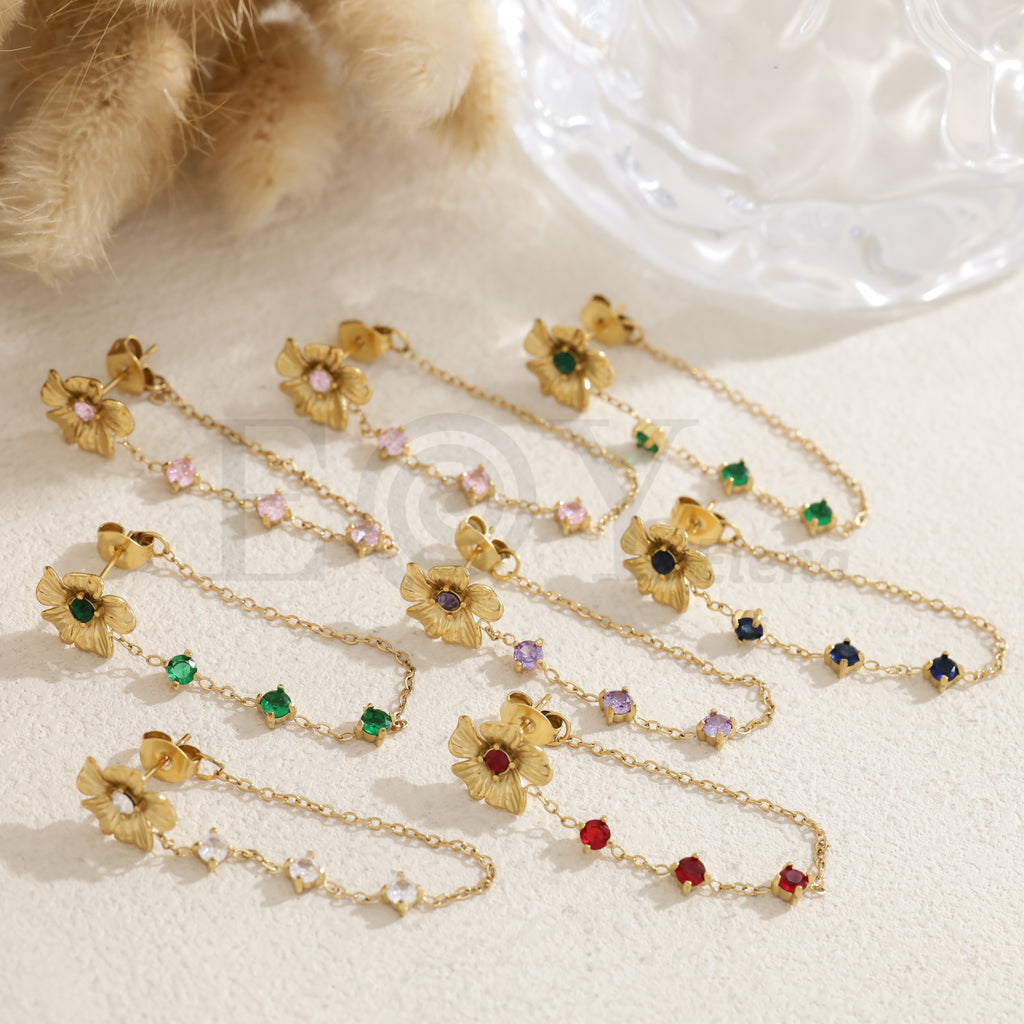 Pendientes flor con circonitas colores acero