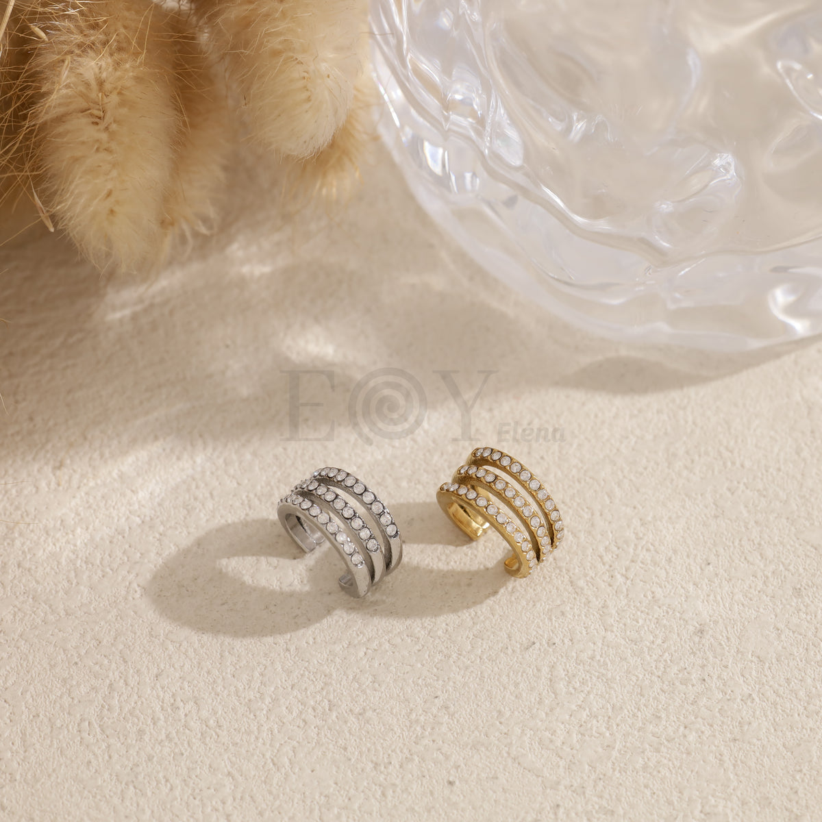 Brazalete de oreja triple fila circonitas acero