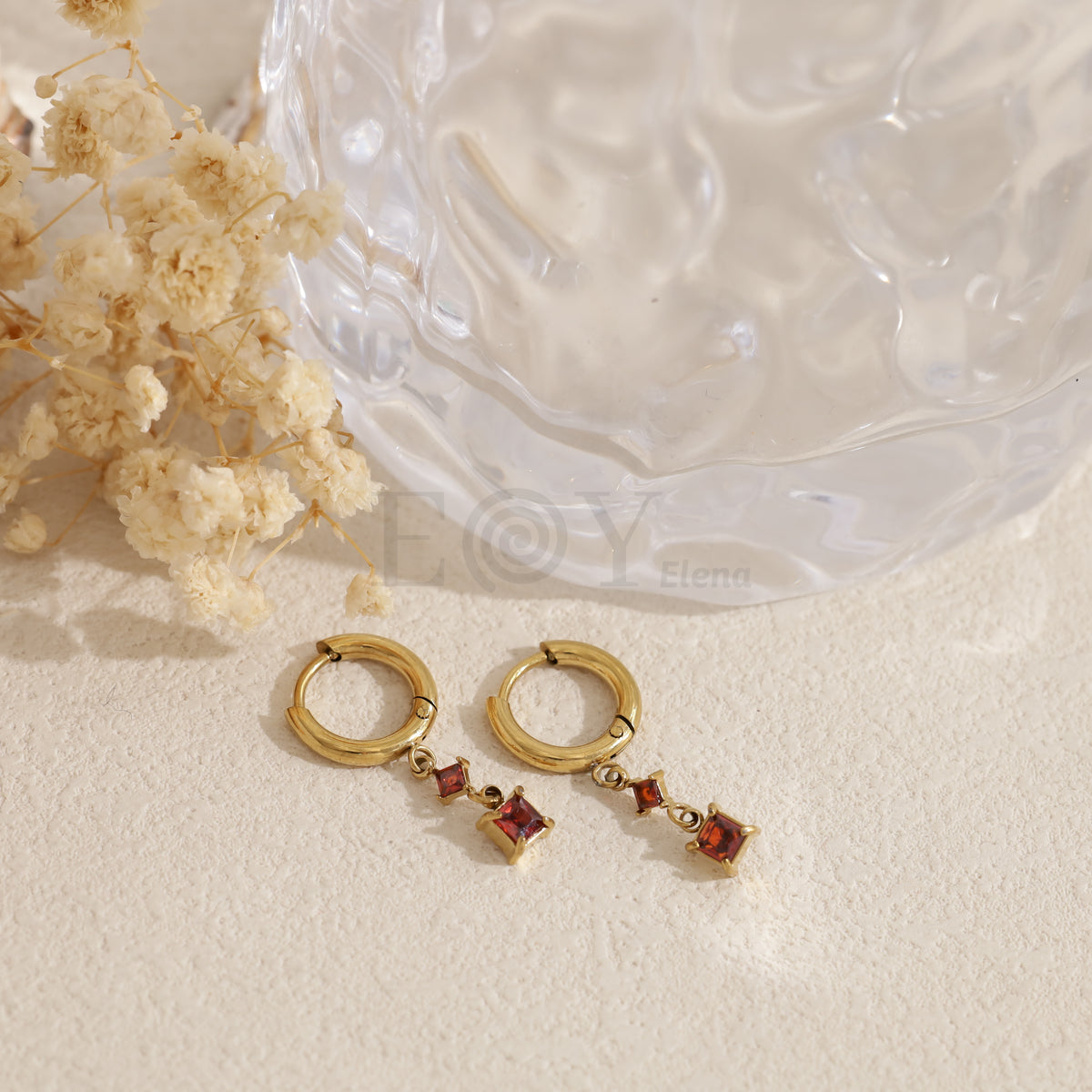Pendientes de aro con piedra color acero