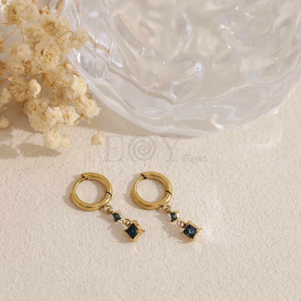 Pendientes de aro con piedra color acero