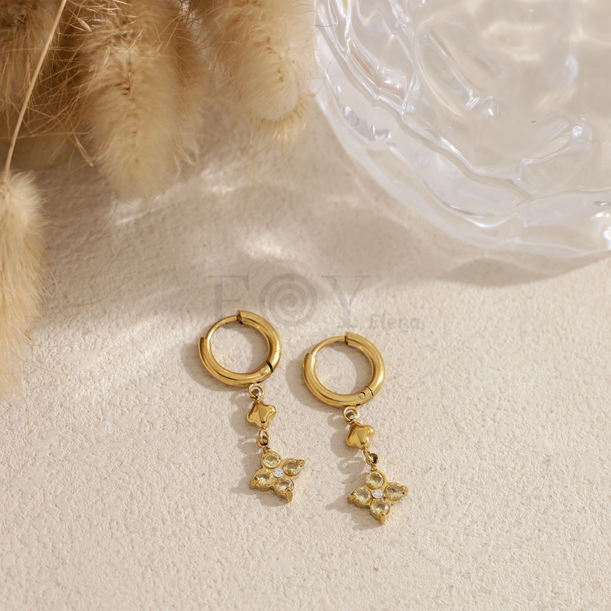 Pendientes aro flor color acero