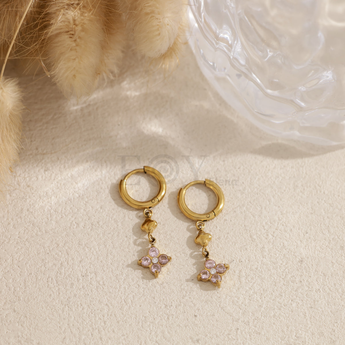 Pendientes aro flor color acero