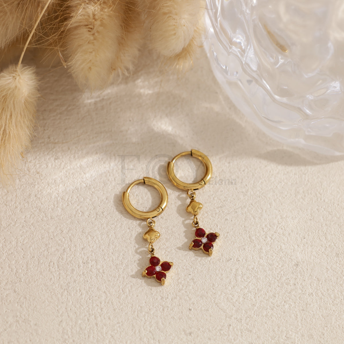 Pendientes aro flor color acero
