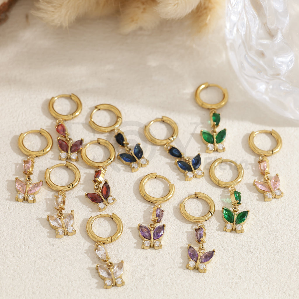 Pendientes de aro con mariposa color acero
