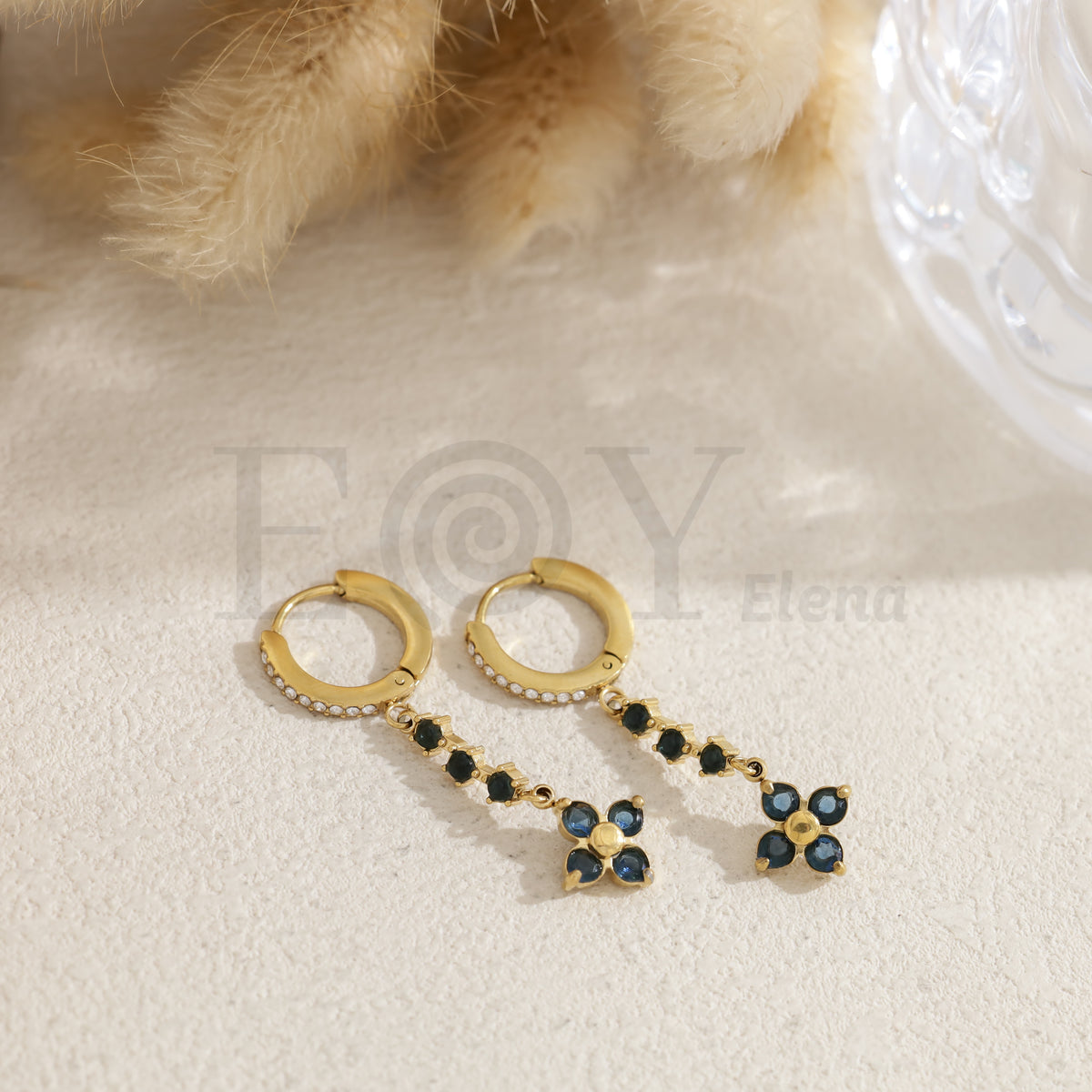 Pendientes de aro con flor acero