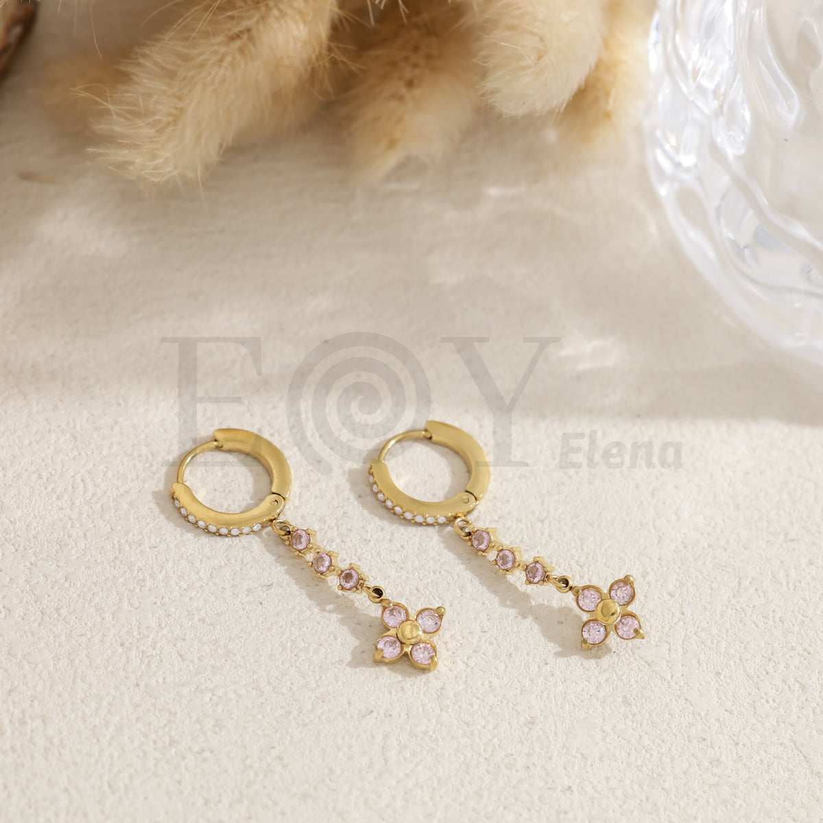 Pendientes de aro con flor acero