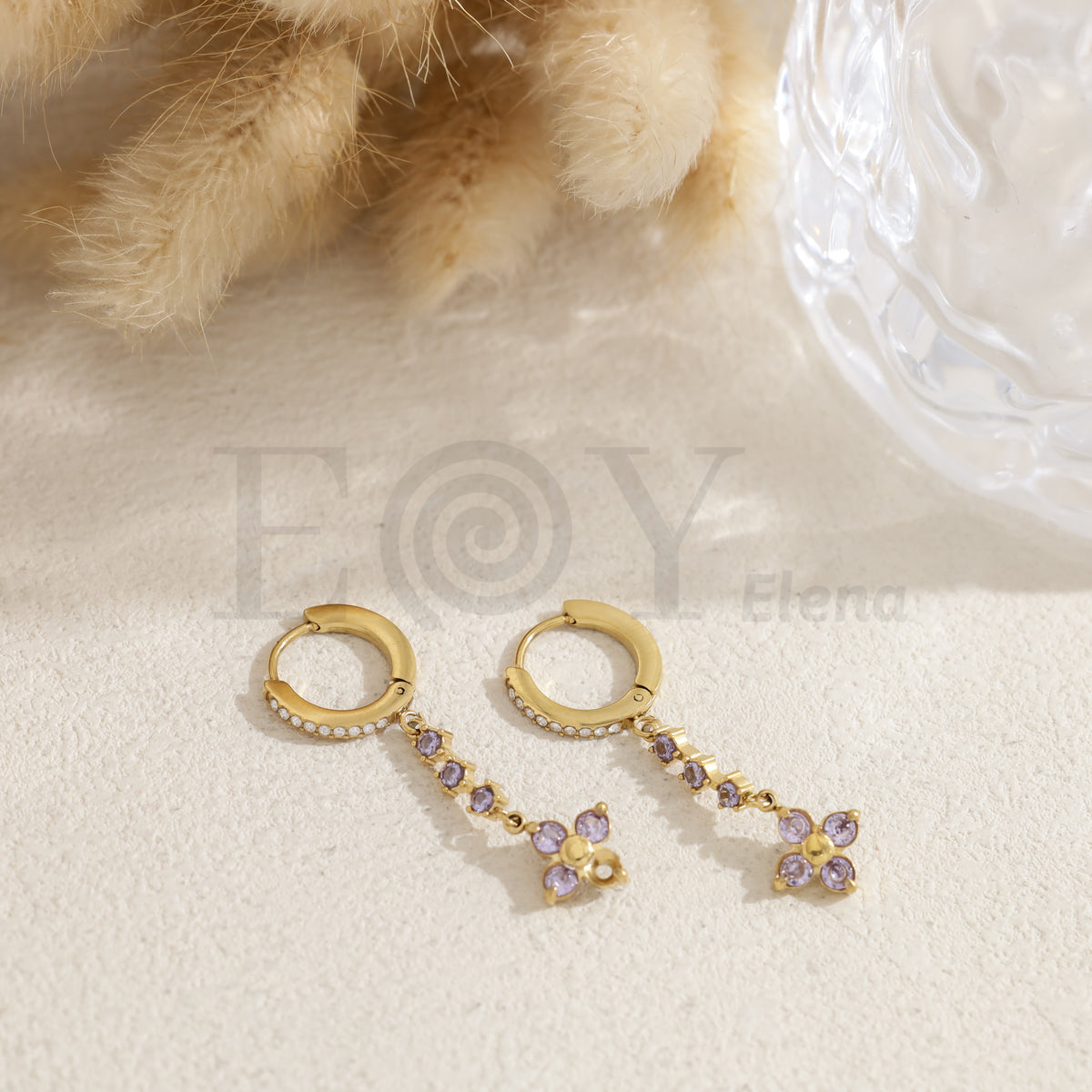 Pendientes de aro con flor acero