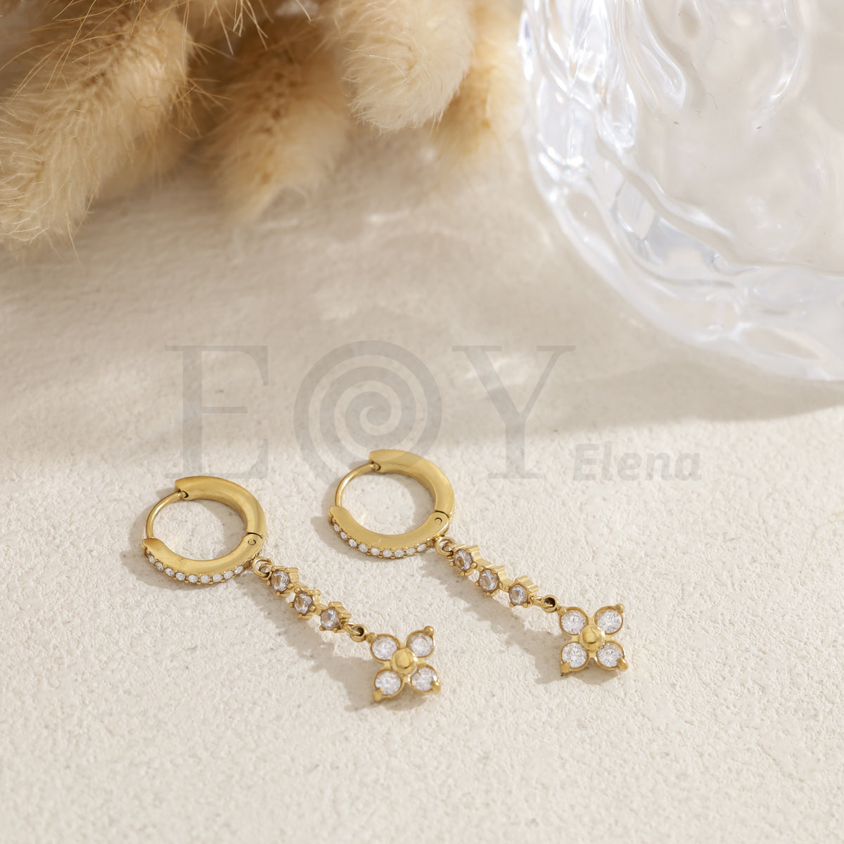 Pendientes de aro con flor acero