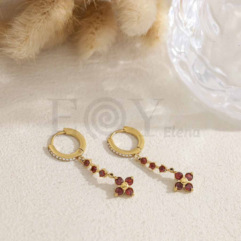 Pendientes de aro con flor acero