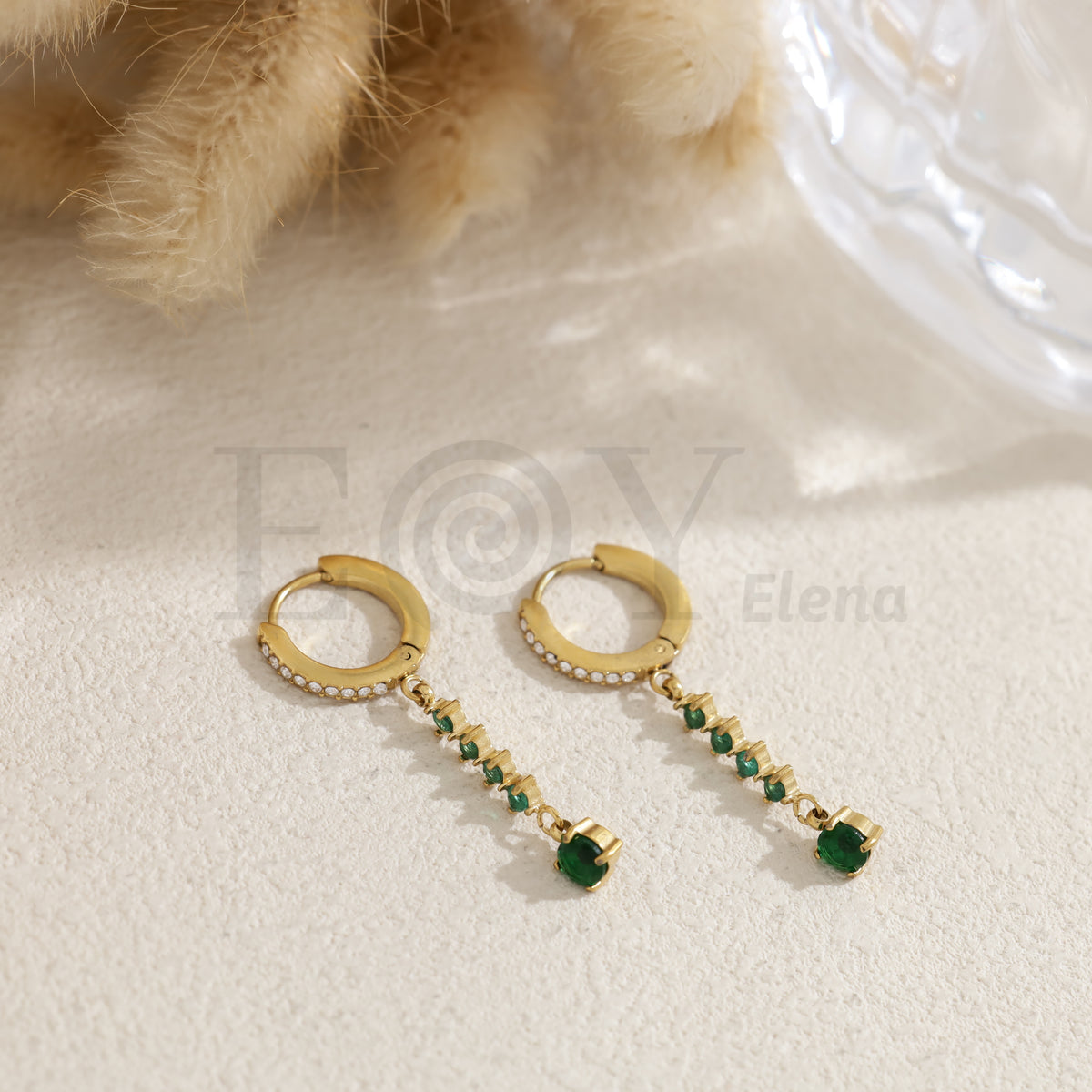 Pendientes de aro con barra de circonitas color acero