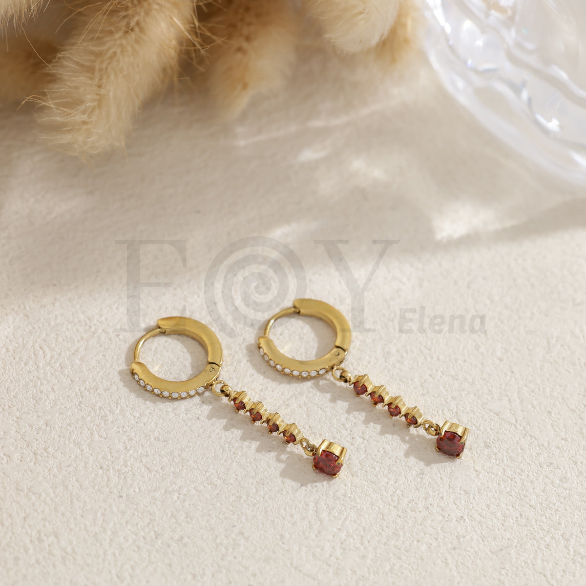 Pendientes de aro con barra de circonitas color acero