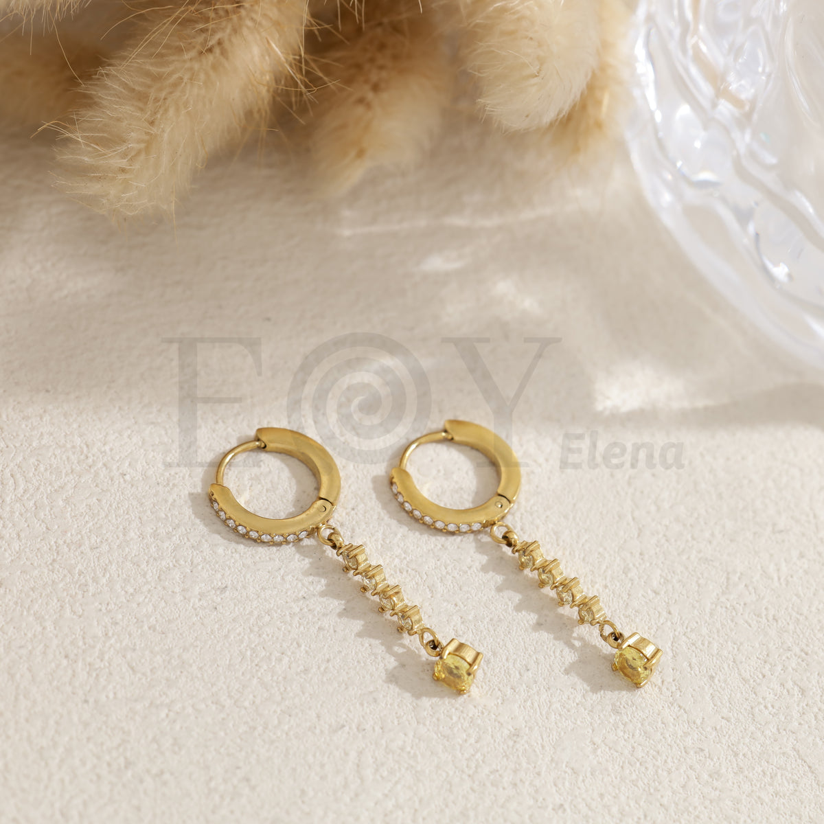 Pendientes de aro con barra de circonitas color acero