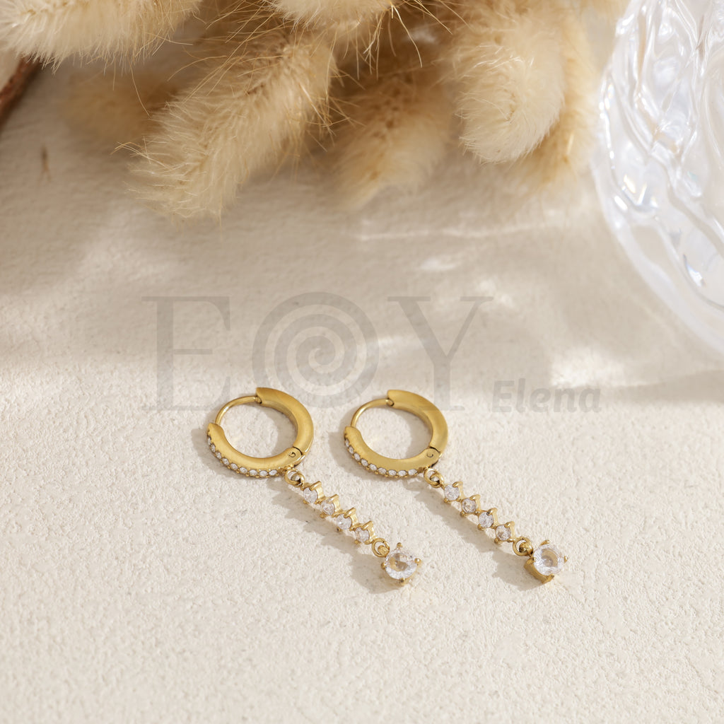 Pendientes de aro con barra de circonitas color acero