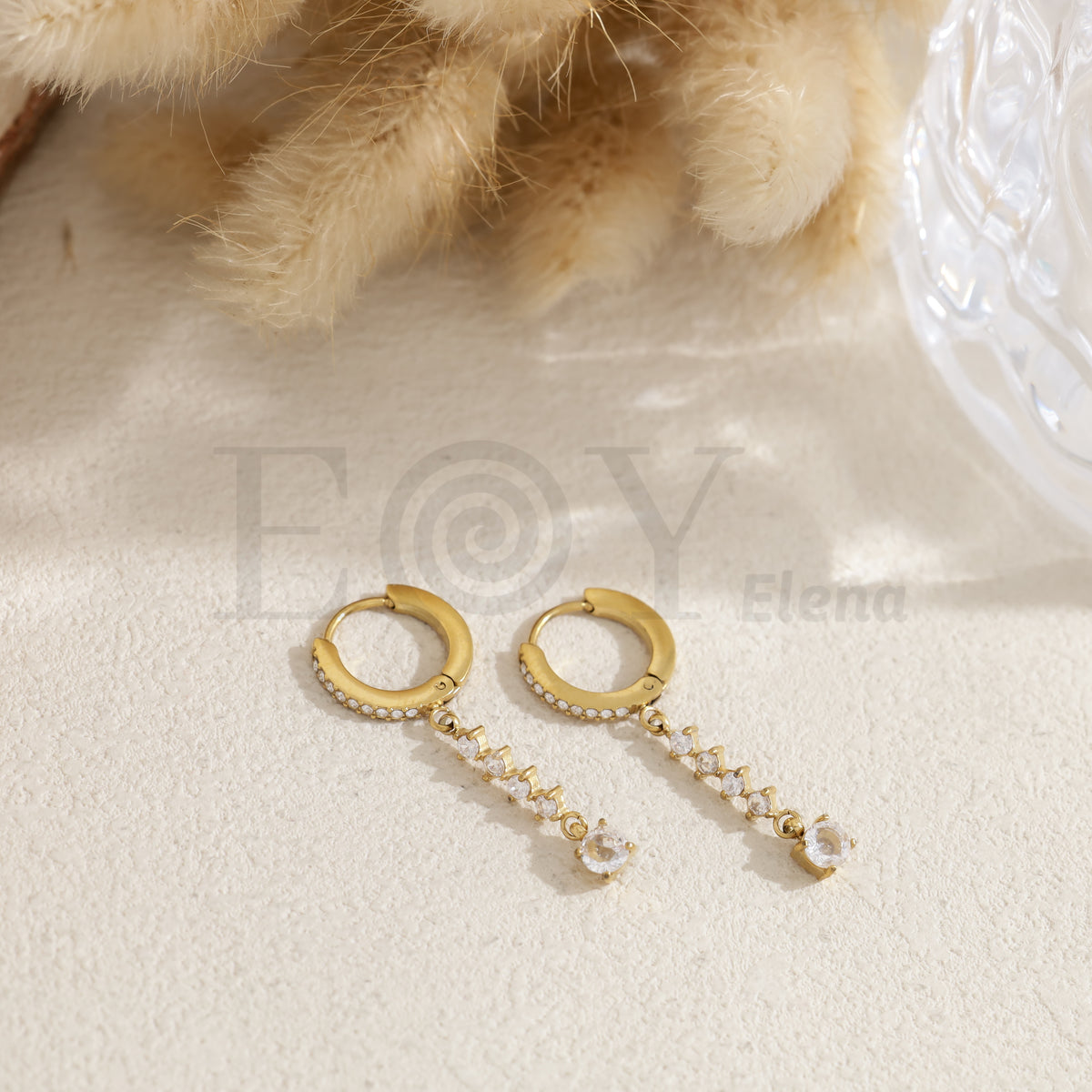 Pendientes de aro con barra de circonitas color acero