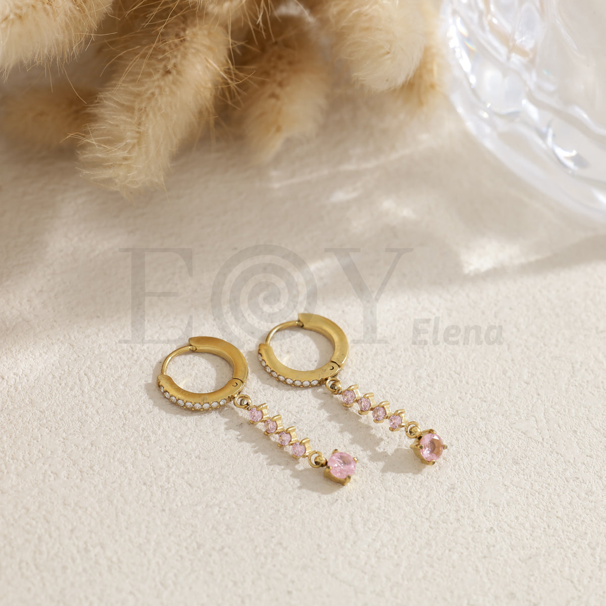 Pendientes de aro con barra de circonitas color acero