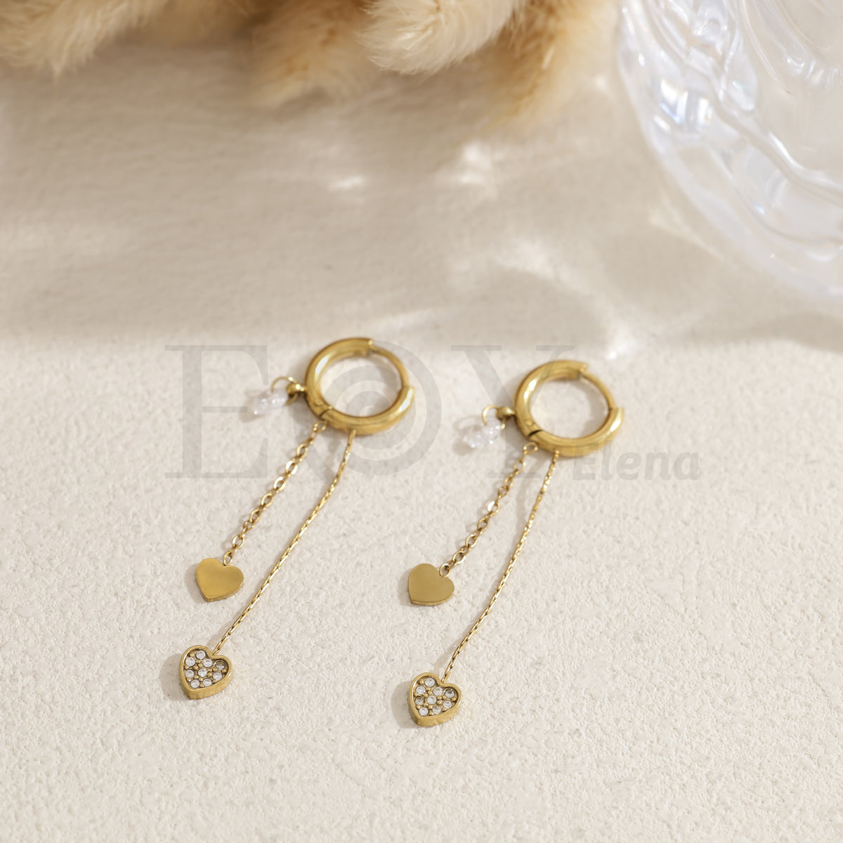 Pendientes aro con corazones colgando acero