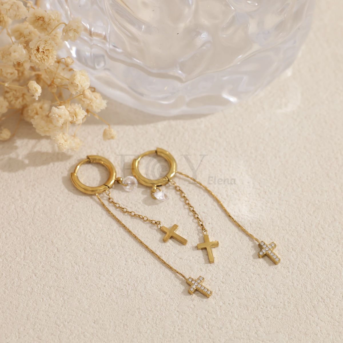 Pendientes de aro con cruces colgando acero