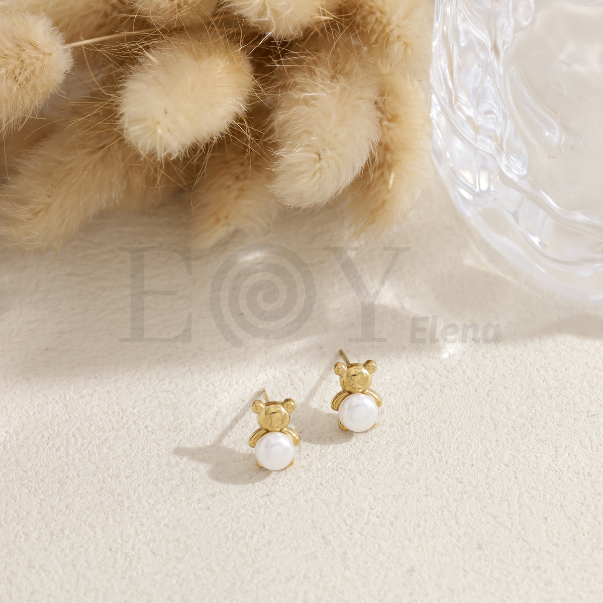Pendientes osito con perla acero