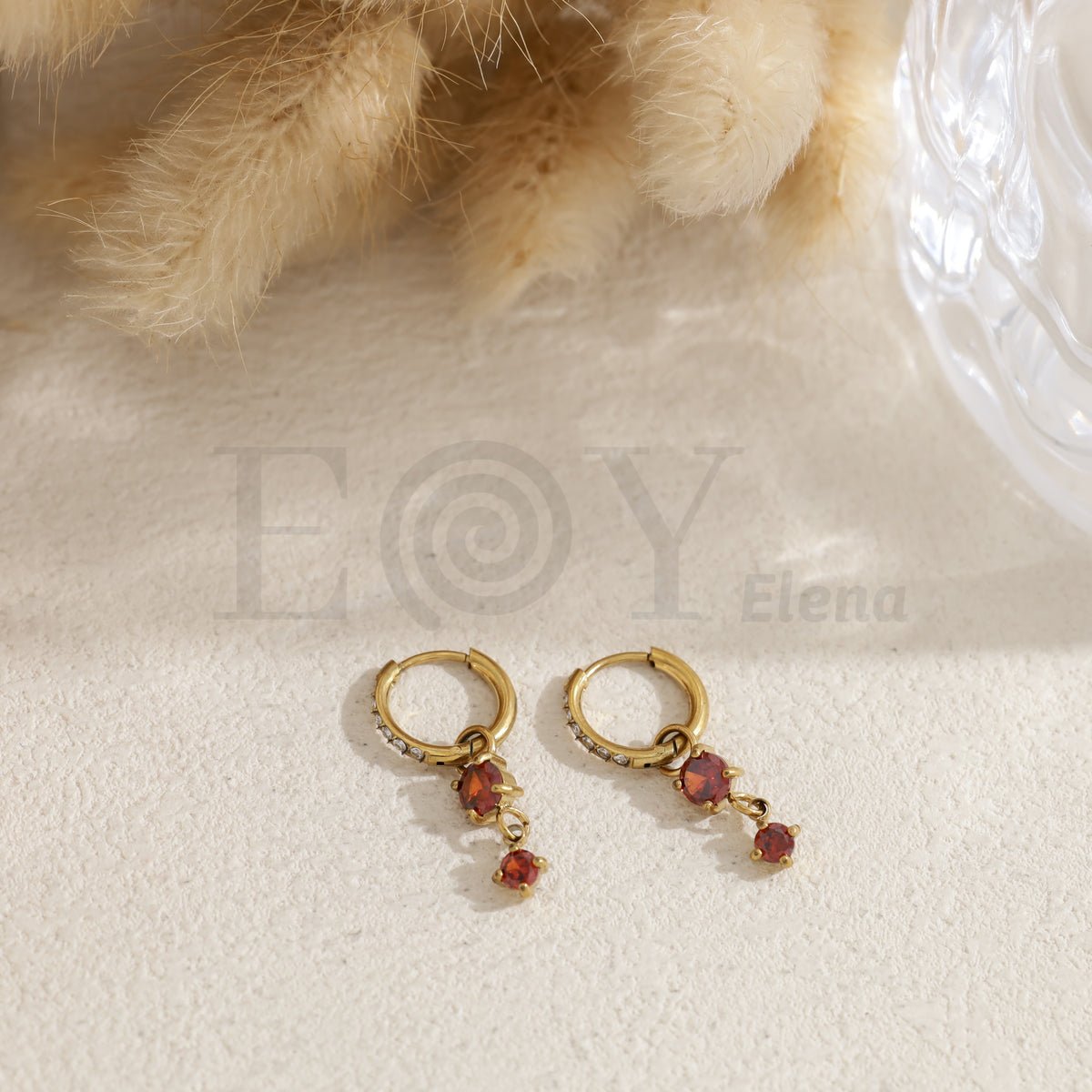Pendientes de aro con piedra color acero